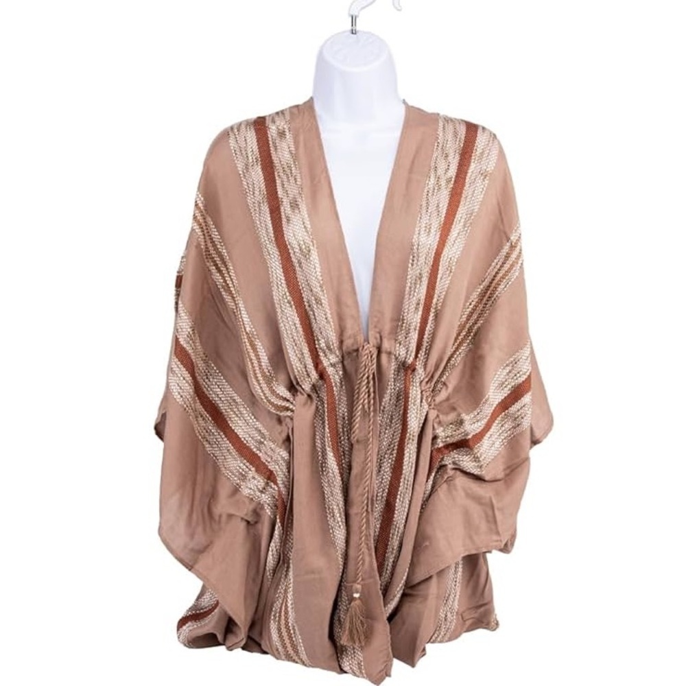 Boho Striped Tassel Kimono beach cover up minimalist natural earthy neutral